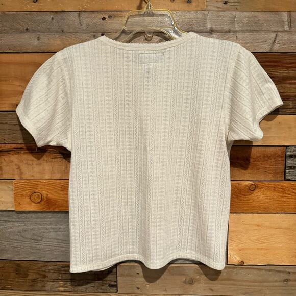 VINTAGE B.U.M. Equipment Y2K Pointelle Knit Baby Tee Short Sleeve Top Size L - Picture 7 of 9
